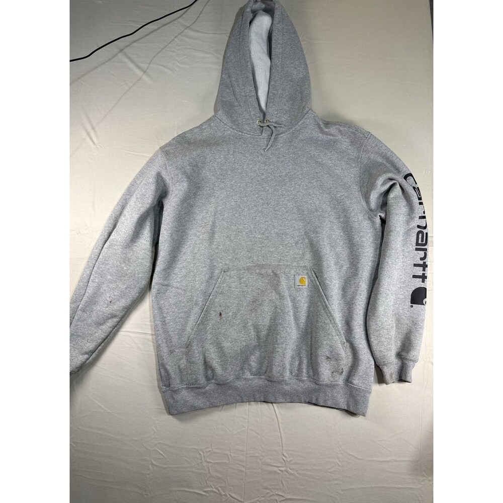 Carhartt Men’s Grey Logo Hoodie – Loose Fit – Size XL – Paint Stains – Workwear